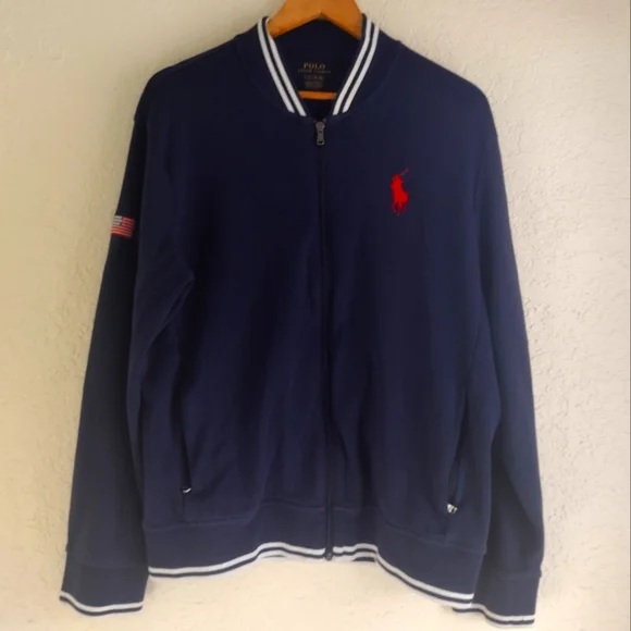Polo Ralph Lauren Big Pony Full Zip Jersey with USA Flag Patch - Picture 2 of 6